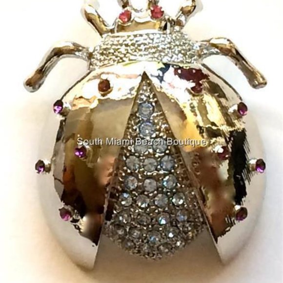 Vtg Ladybug Pin Brooch Silver Plated Pink Purple Crystal Insect Jewelry Lady Bug - Picture 7 of 10